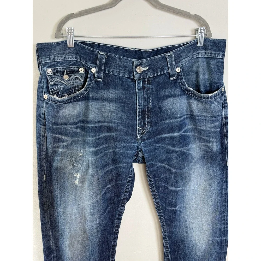True Religion Slim Fit Jeans Mens 40 Blue‎ Whiskered Flap Pocket Moto Western